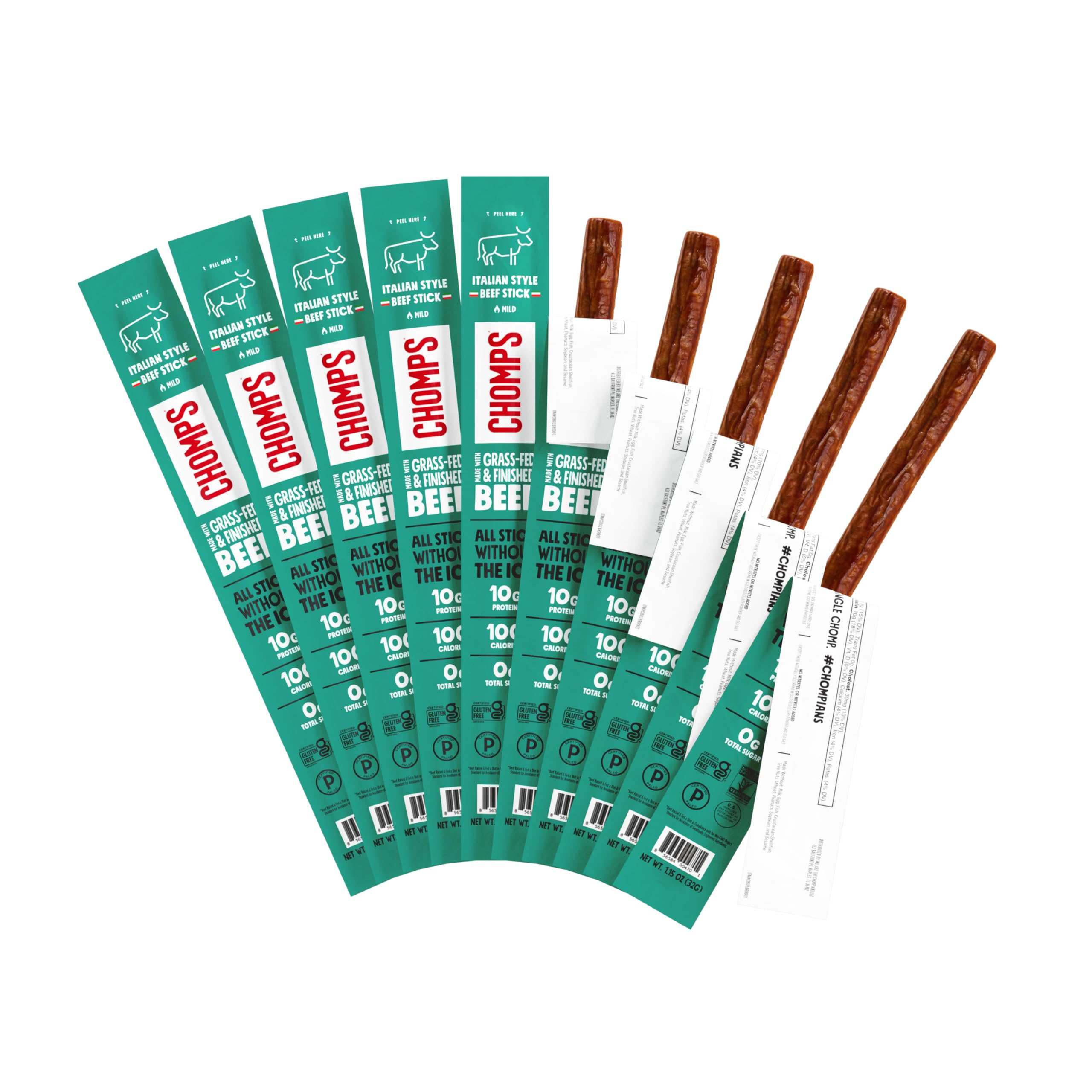 Chomps Italian Beef Jerky Stick Pack, a protein-packed snack for on-the-go.