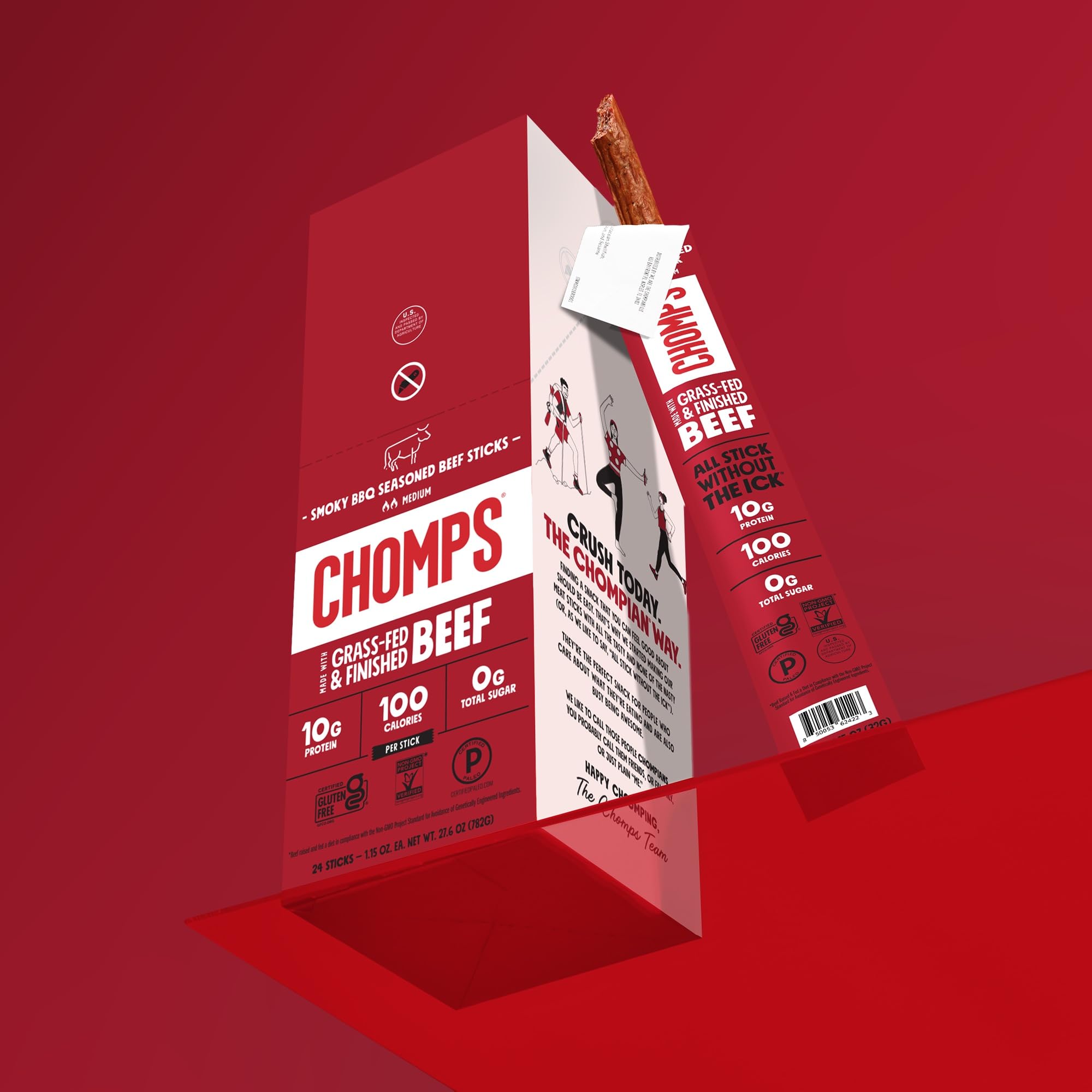 Chomps keto-friendly jerky stick for a low-carb lifestyle between meals.