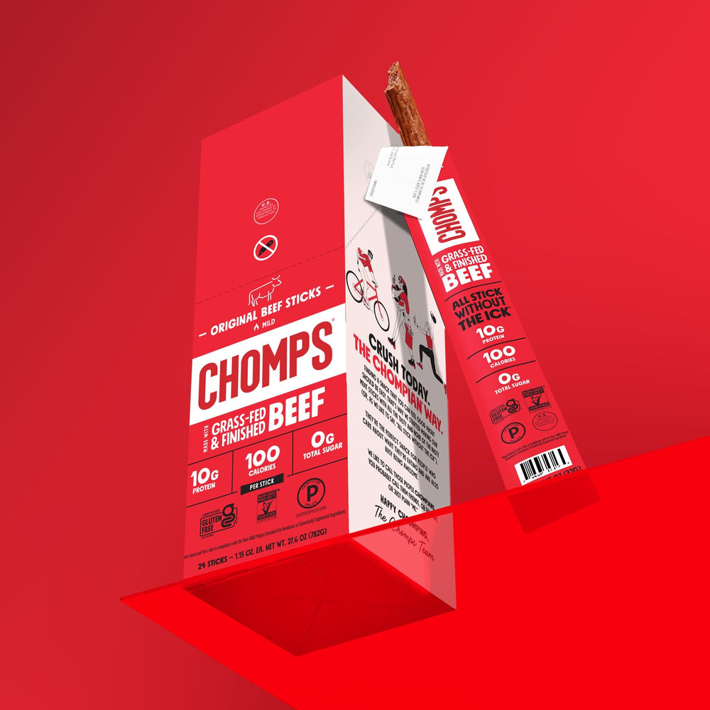 Paleo-friendly emblem on Chomps beef jerky package.