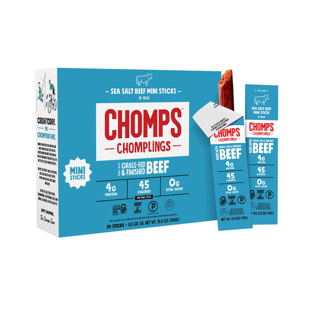 Chomps Sea Salt Beef Jerky Stick on-the-go protein for adventures.