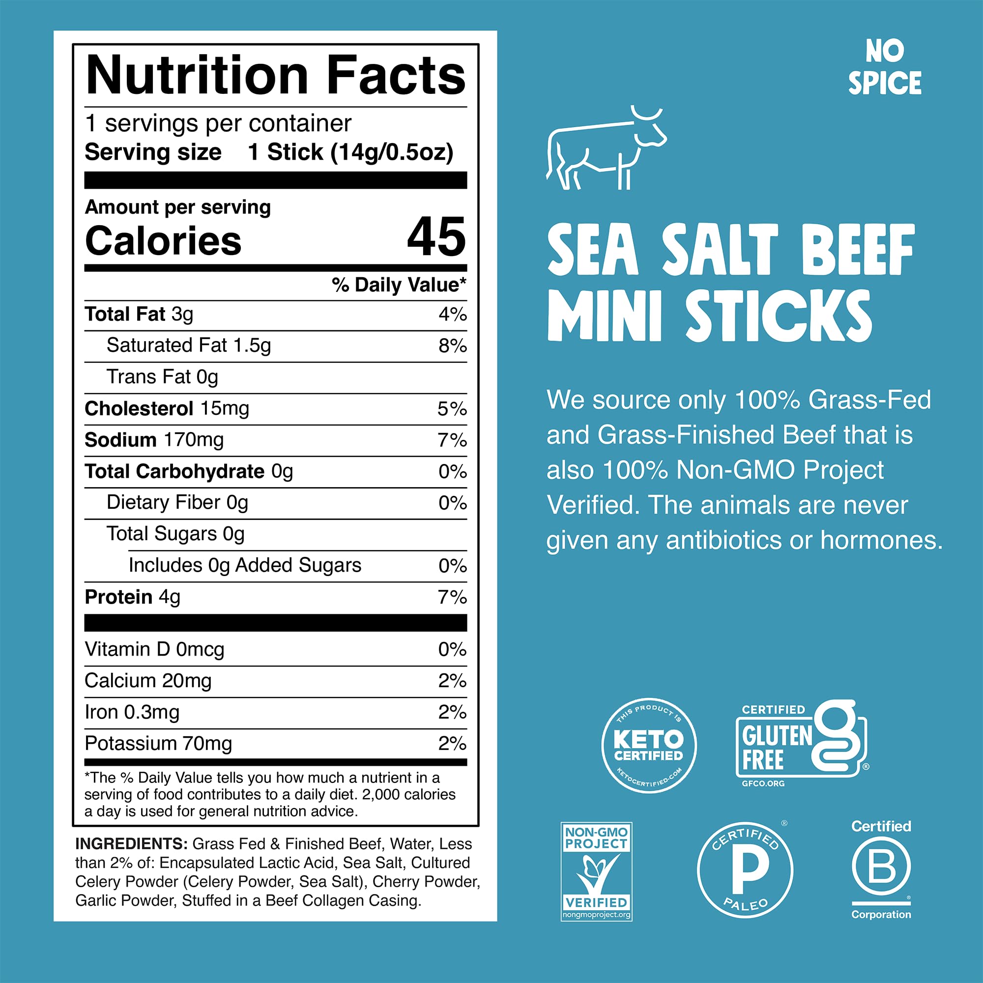 Chomps Sea Salt Beef Jerky Stick showing a low-calorie, high-protein snack.