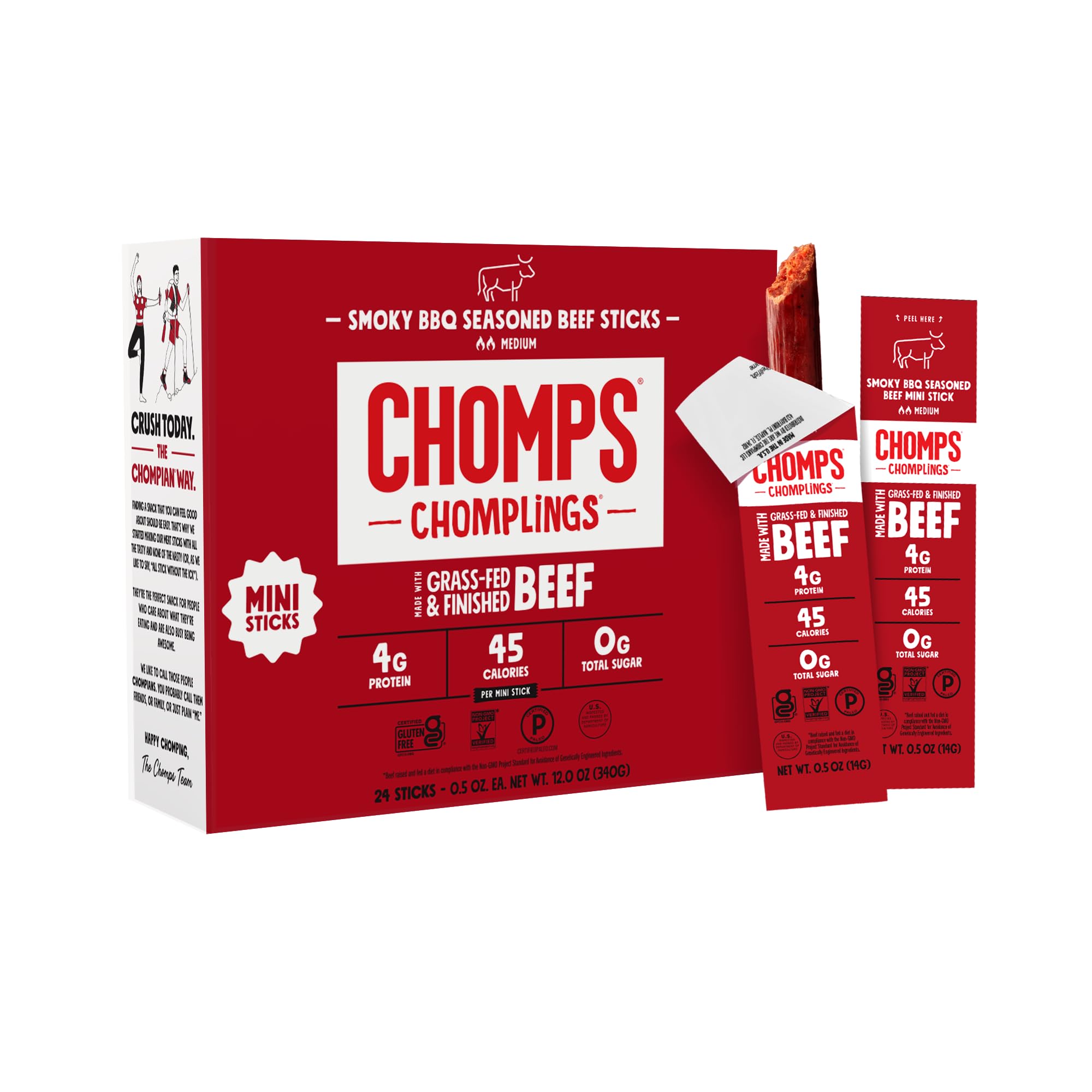 Chomps Smoky BBQ beef jerky stick, portable protein snack for on-the-go