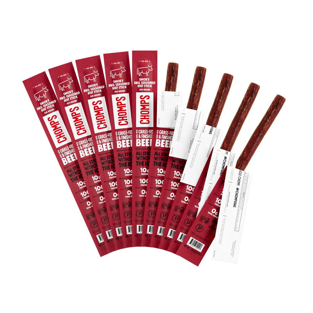 Chomps smoky BBQ jerky stick with bold seasoning for on-the-go protein.