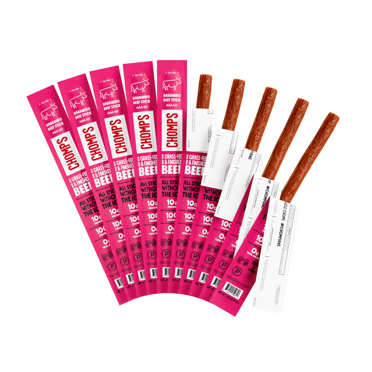 Chomps spicy habanero beef jerky stick for on-the-go protein.