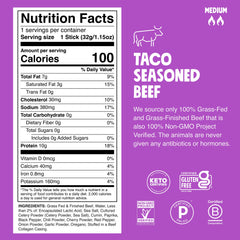 Chomps Taco Beef Jerky close-up highlights lean texture and bold taco seasoning