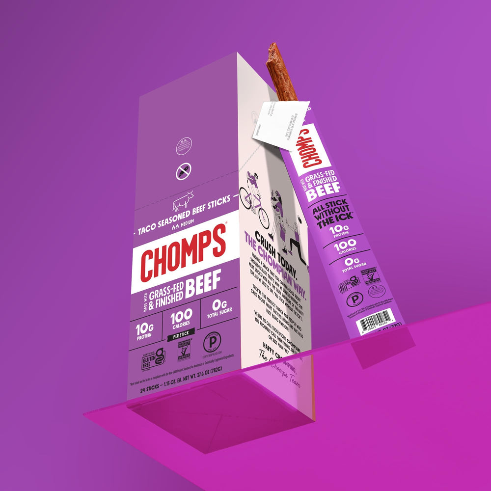 Chomps on-the-go use with backpack for quick trail snacking