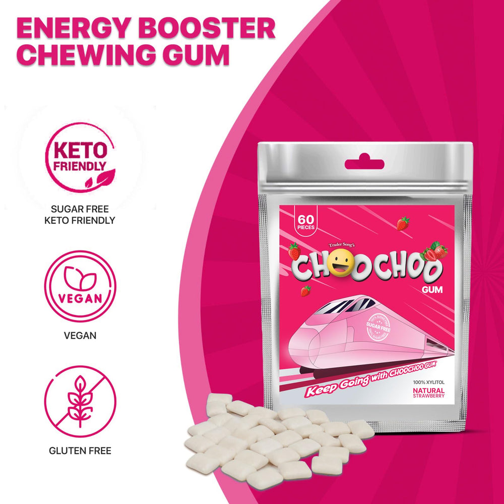 ChooChoo Gum vegan formula with no artificial additives and tooth-friendly xylitol