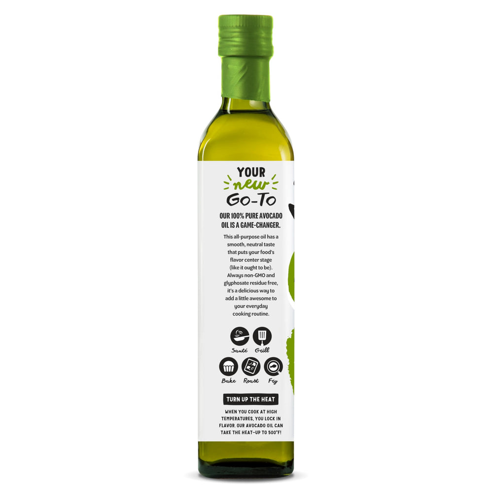 Chosen Foods Avocado Oil bottle close-up – neutral flavor ideal for daily cooking.