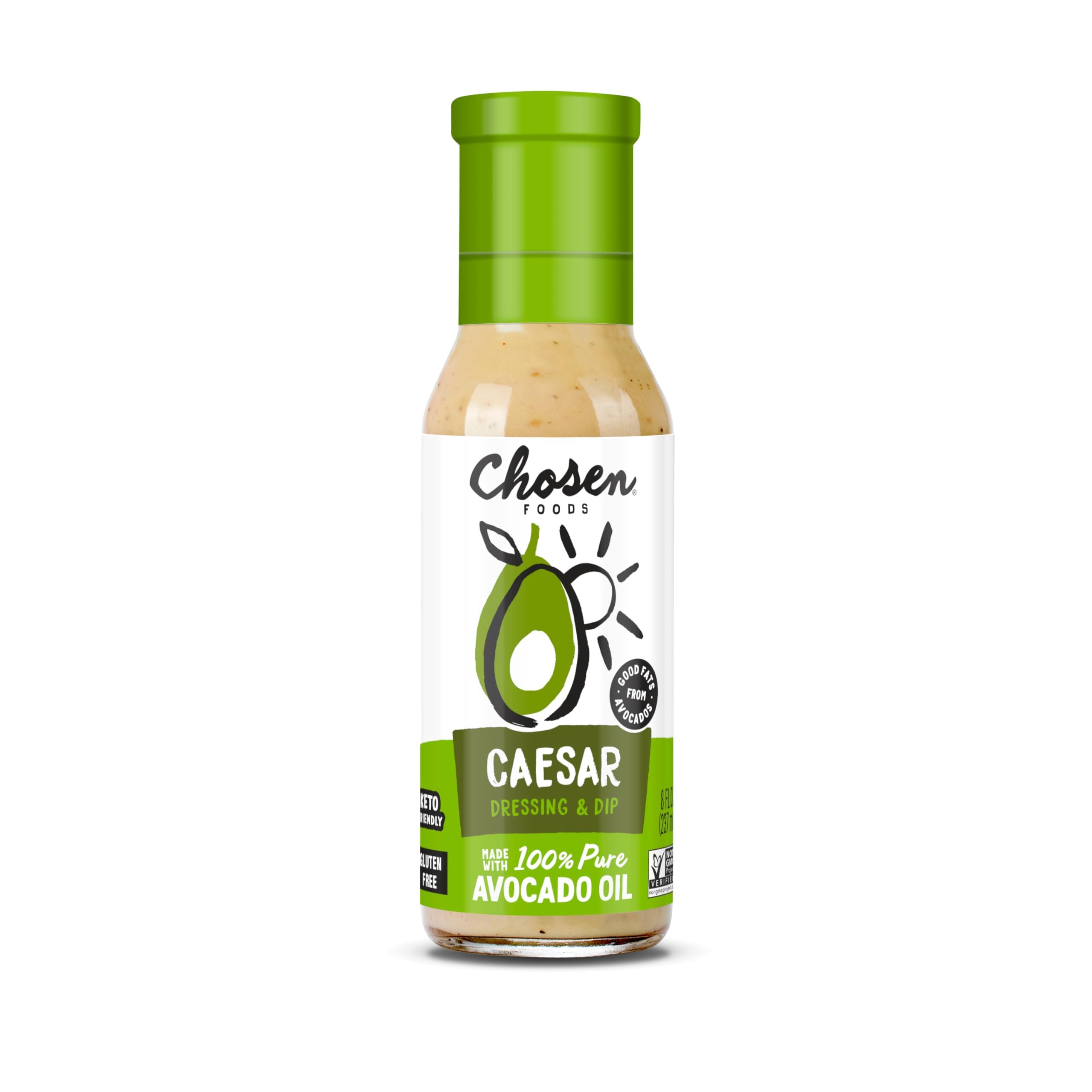 Chosen Foods Avocado Oil Caesar Dressing bottle front, keto-friendly and dairy-free.