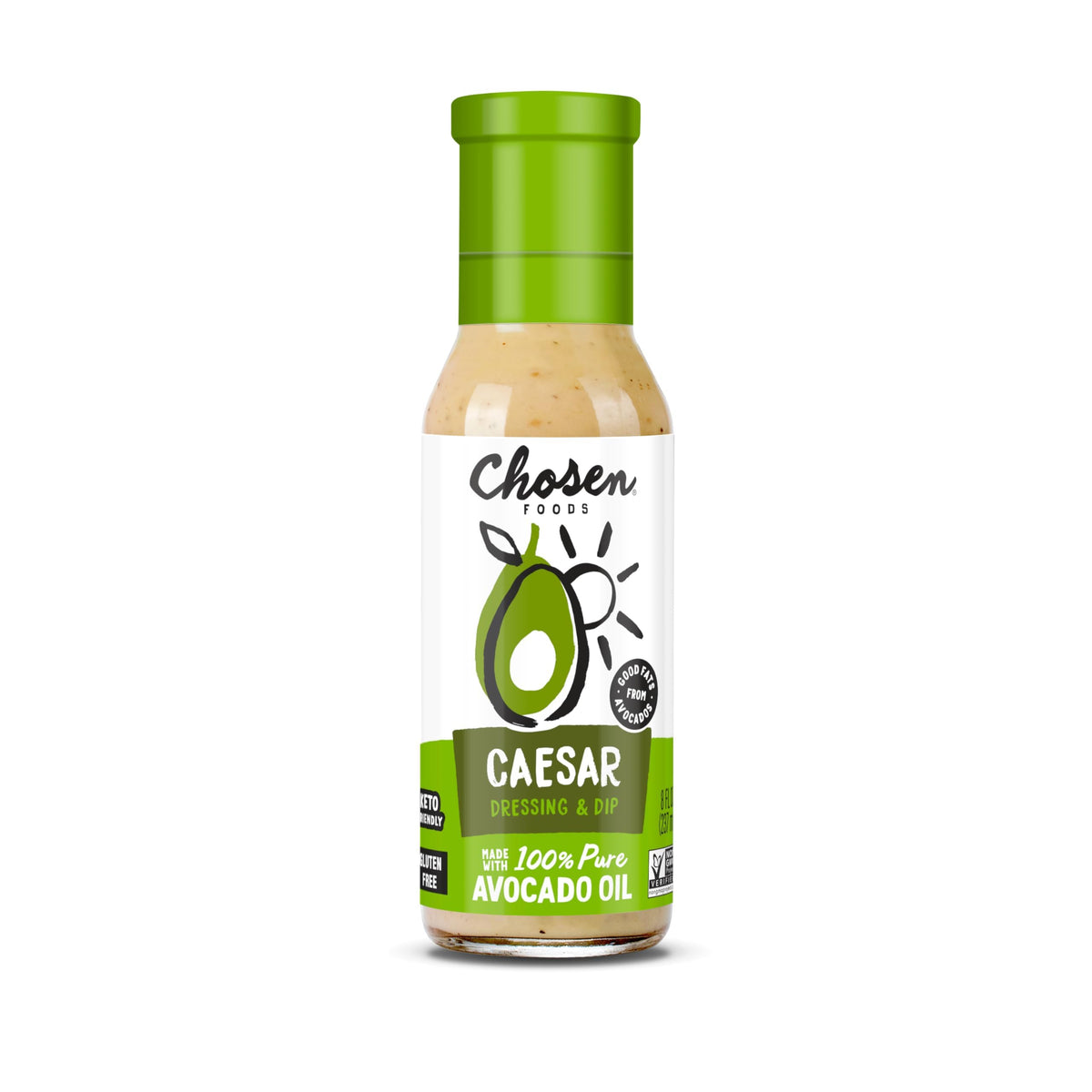 Chosen Foods Avocado Oil Caesar Dressing bottle front, keto-friendly and dairy-free.