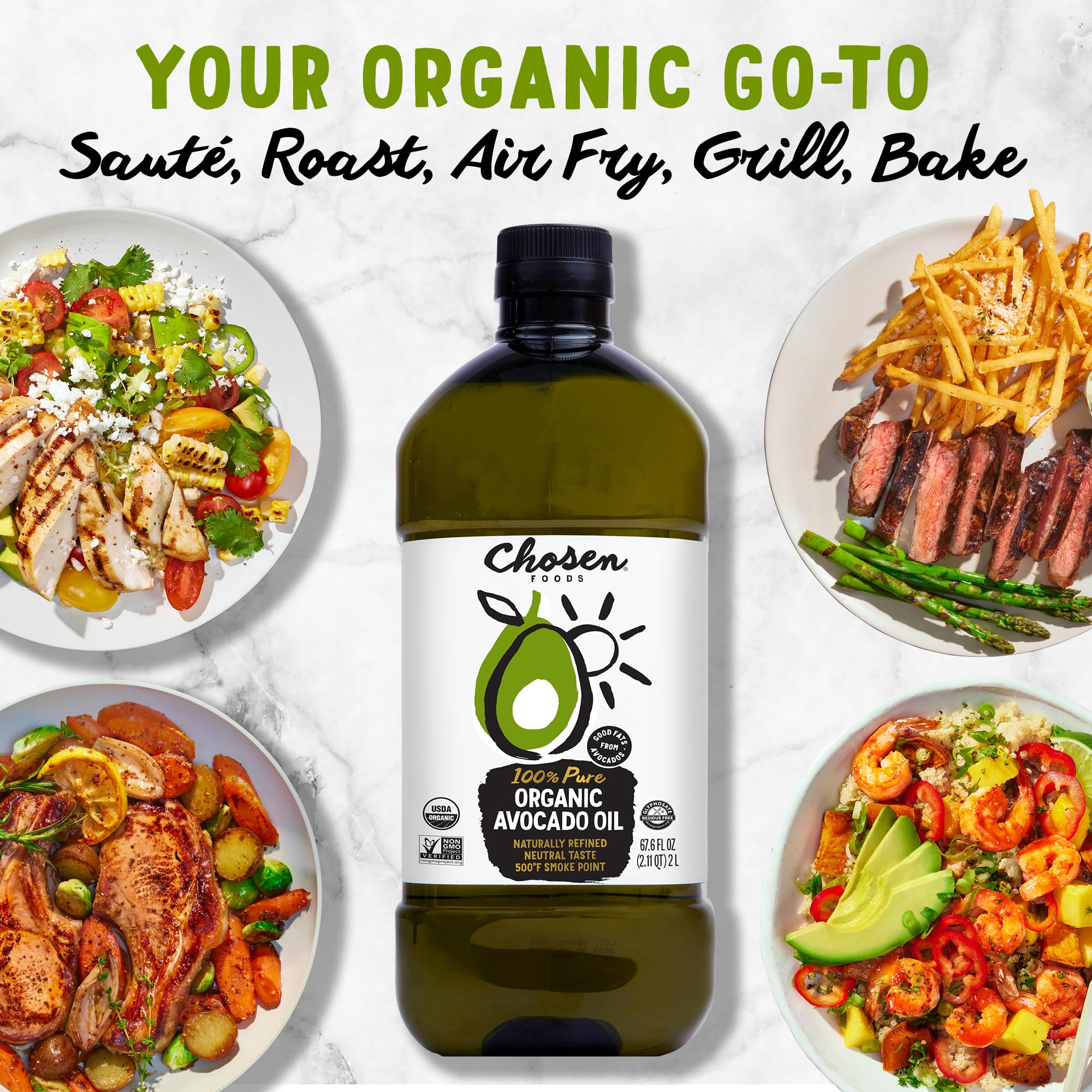 Chosen Foods avocado oil healthy fats graphic communicates monounsaturated fat benefits.