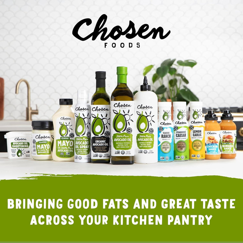 Chosen Foods mayo beside a zesty dip bowl suggests easy snacking