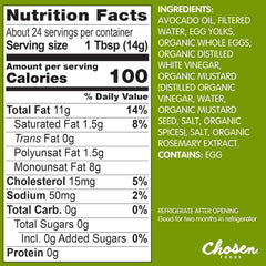Label highlights avocado oil base and allergen-free features for mindful dining