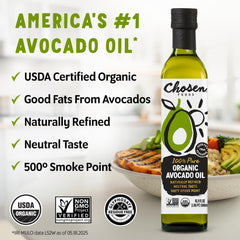 Chosen Foods Avocado Oil in pan during searing highlights clean taste.