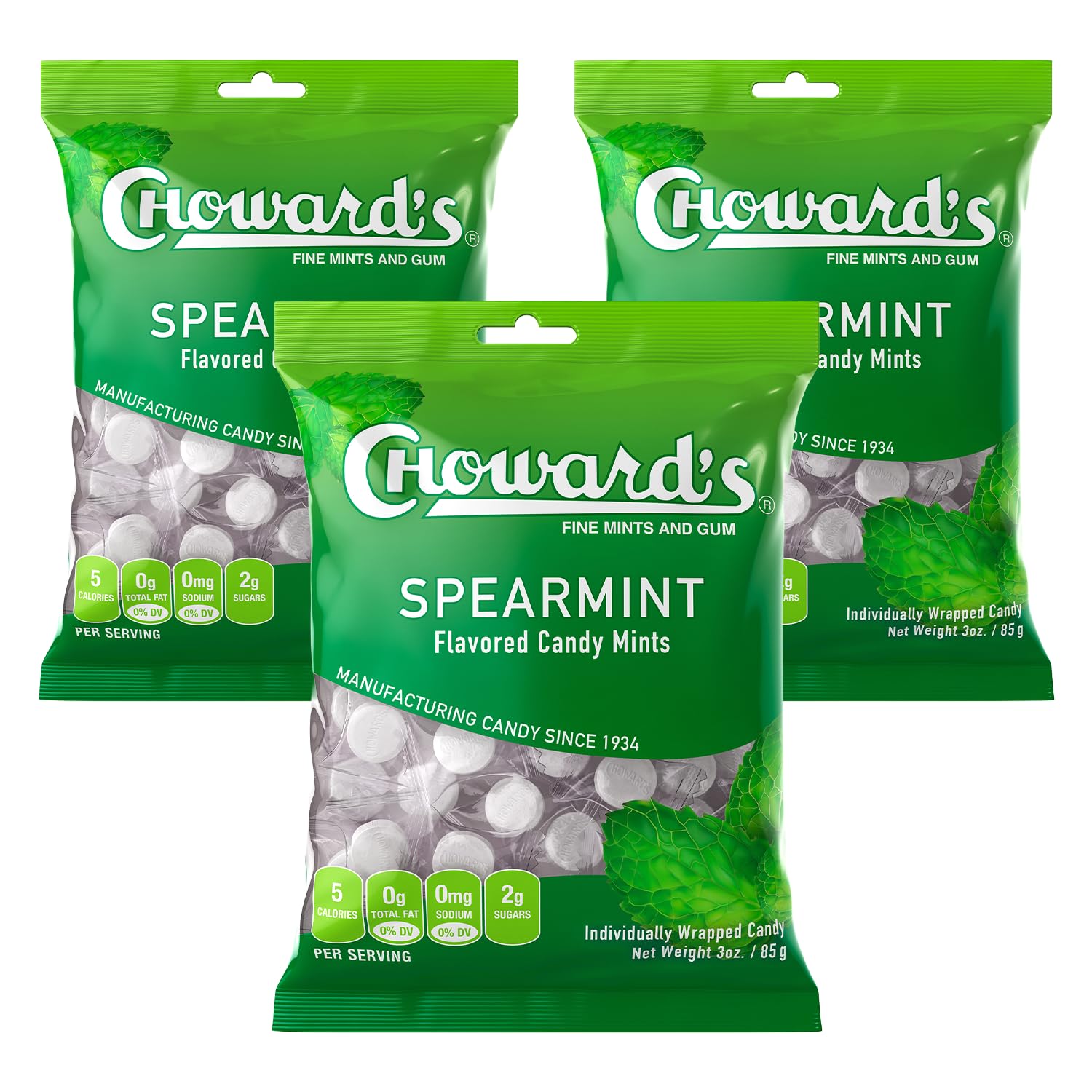Choward's Spearmint Candy 3-pack front packaging for on-the-go freshness