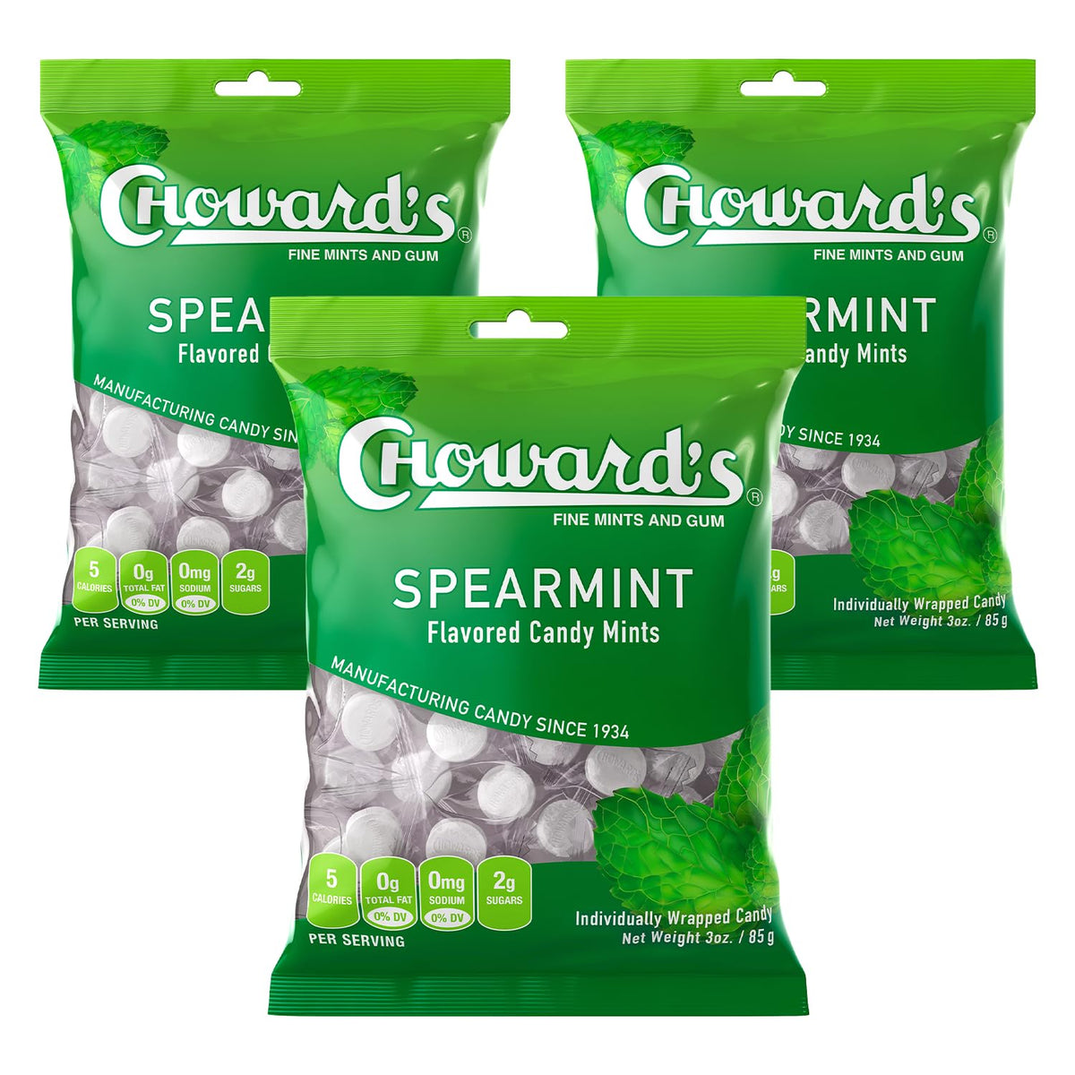 Choward's Spearmint Candy 3-pack front packaging for on-the-go freshness