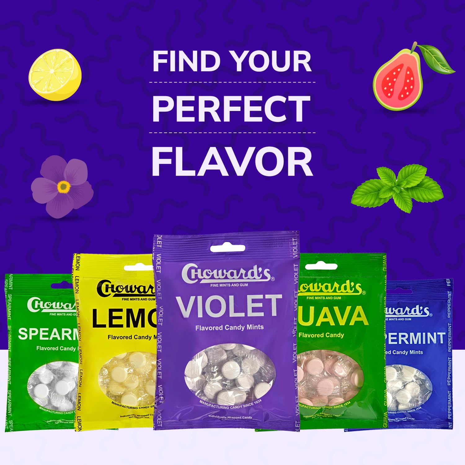 Choward's Violet Mints aromatic violet fragrance shown in packaging.
