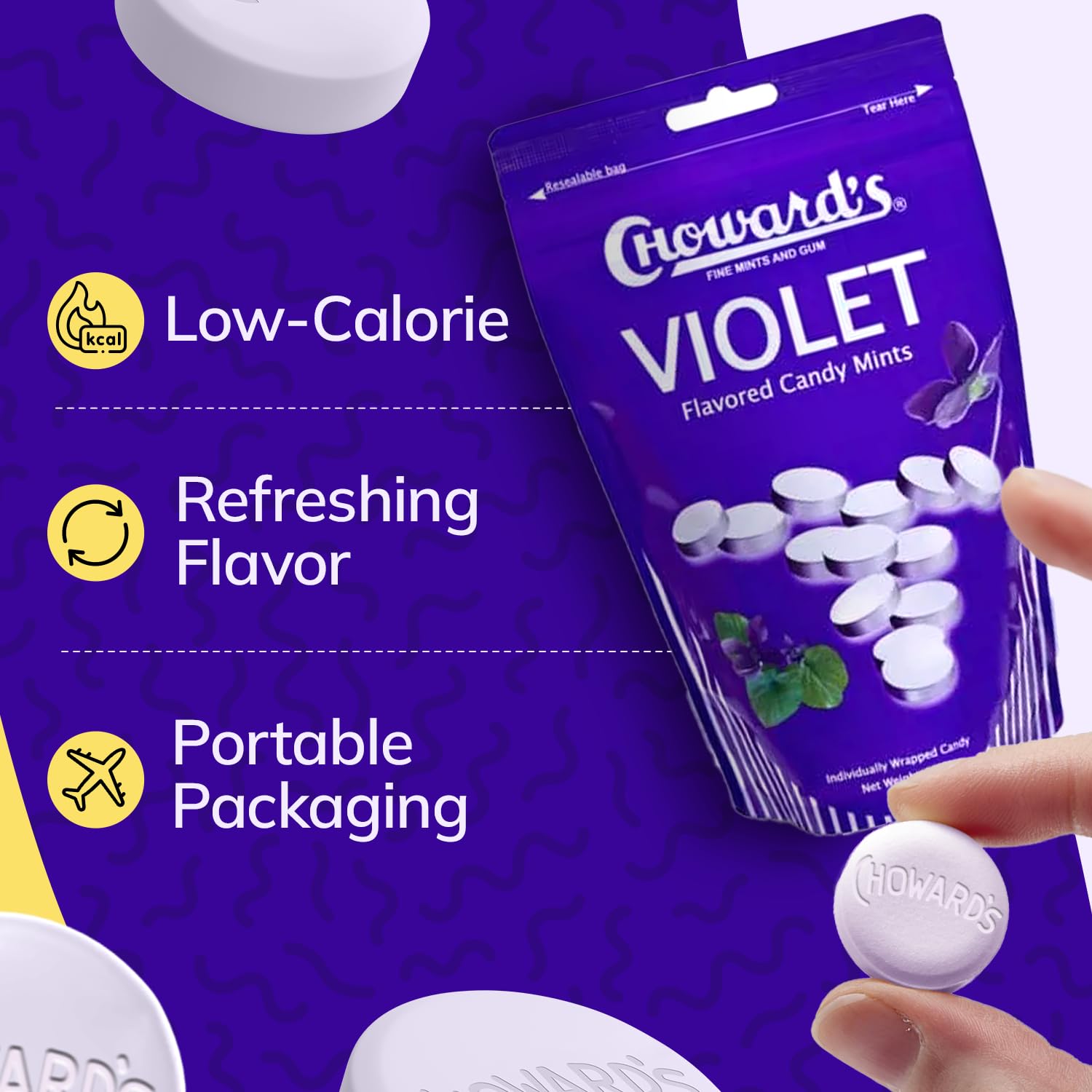 Choward's Violet Mints gift-ready packaging, ideal for parties or gifting.