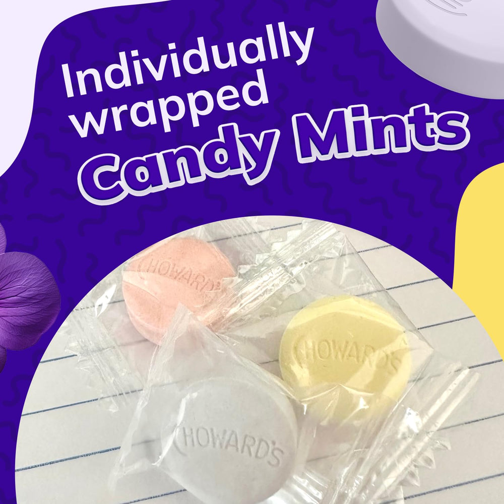 Choward's Violet Mints close-up highlighting bold violet flavor.
