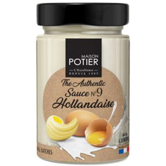 Christian Potier Hollandaise sauce jar displays rich, velvety glaze for eggs benedict and vegetables