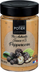Christian Potier Peppercorn Sauce bottle being poured, adds a gluten-free, rich pepper finish