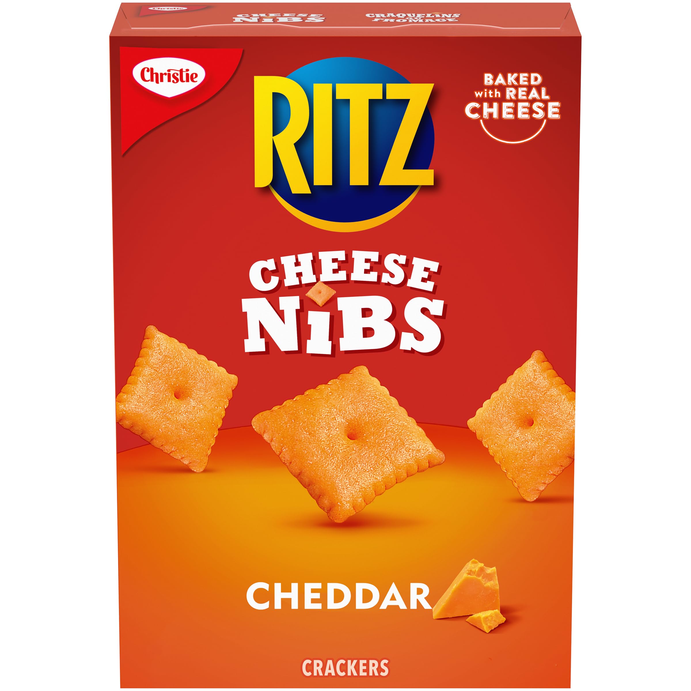 Christie Ritz Cheese Nips pack shot; quick snacking with cheddar crackers.