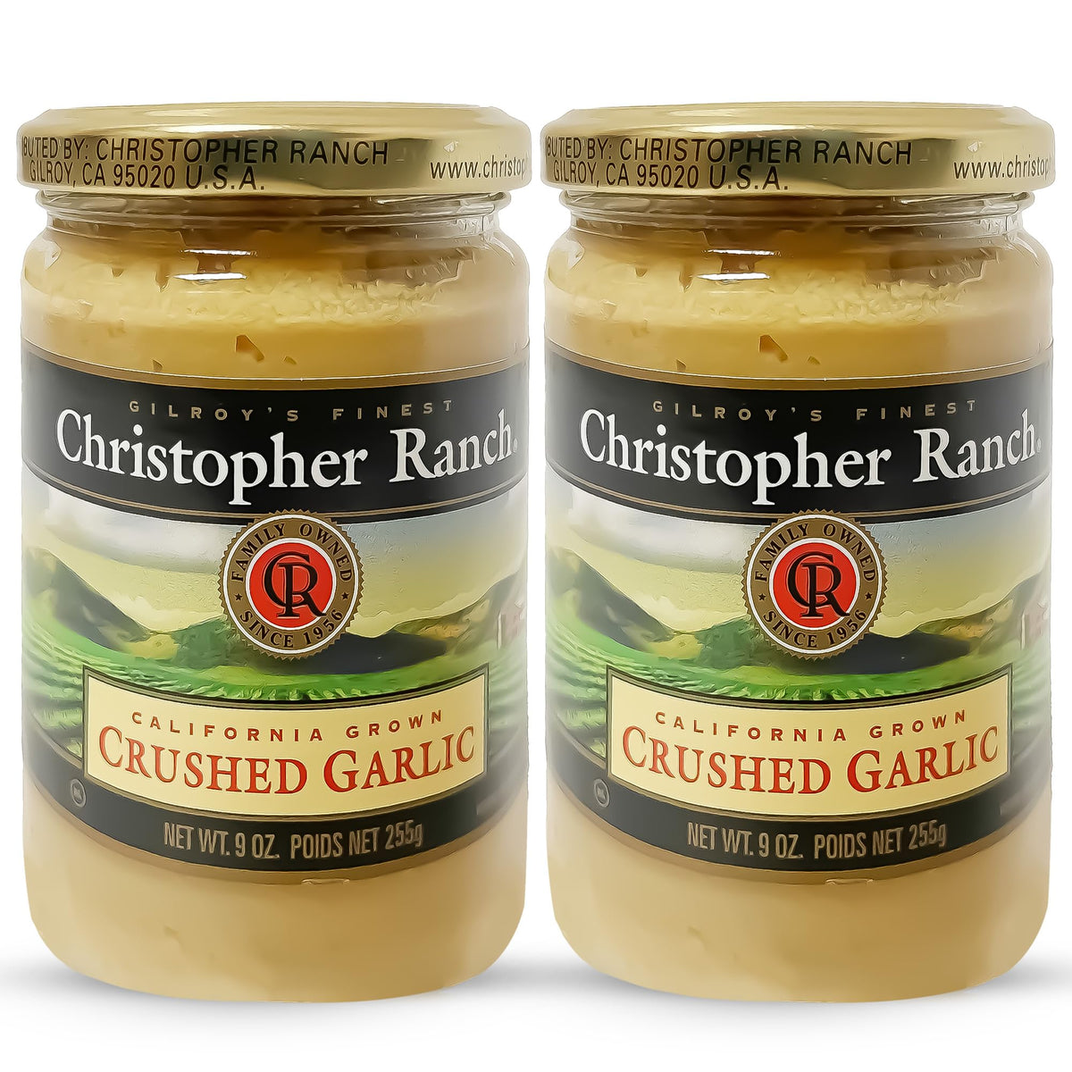 Christopher Ranch Crushed Garlic in Olive Oil bottle pouring, ready-to-use flavor enhancer.