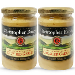 Christopher Ranch Crushed Garlic in Olive Oil bottle pouring, ready-to-use flavor enhancer.