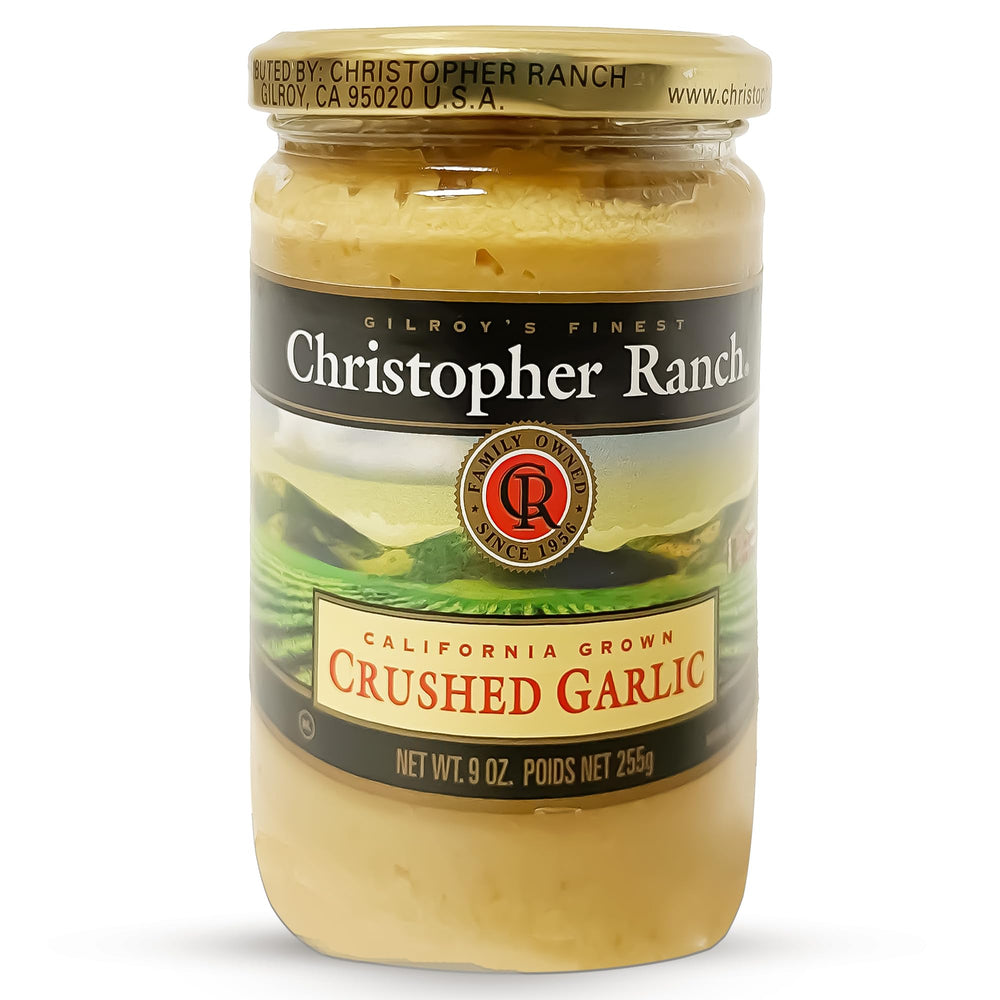 Christopher Ranch crushed garlic in olive oil jar ready to boost sauces.