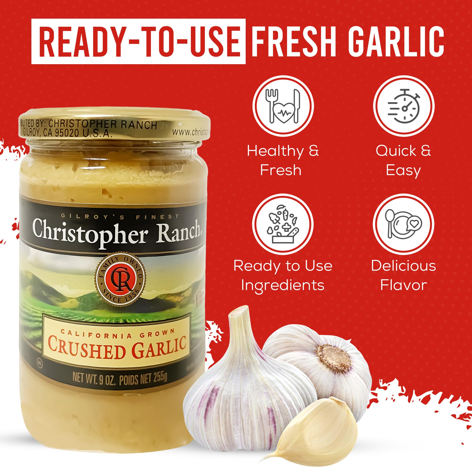 Pouring Christopher Ranch crushed garlic in olive oil for quick marinades.