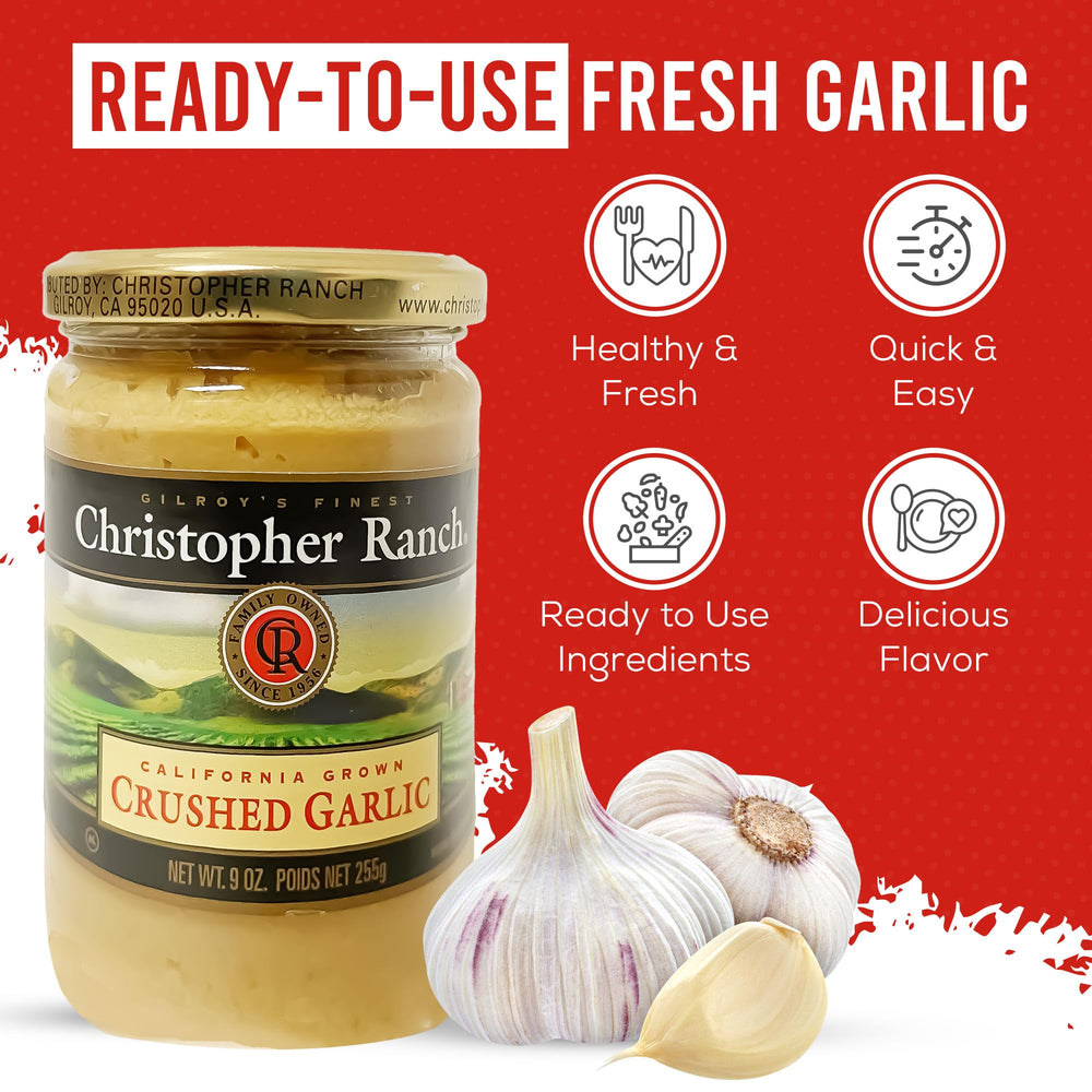 Pouring Christopher Ranch crushed garlic in olive oil for quick marinades.