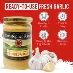 Pouring Christopher Ranch crushed garlic in olive oil for quick marinades.