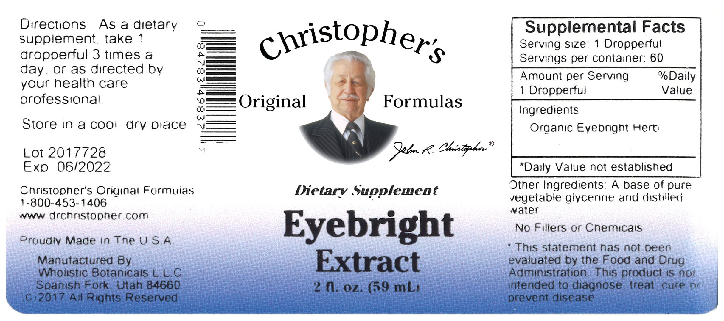 2 oz Eyebright bottle shown, easy measuring for blends.