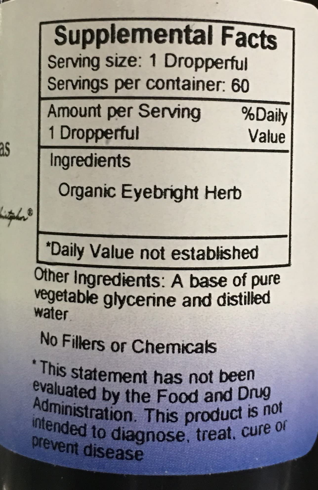 Close-up of Eyebright label highlighting USA-made quality.