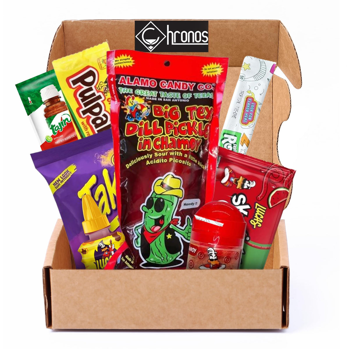 CHRONOS Chamoy Pickle Kit front view with nine items for bold snack adventures.