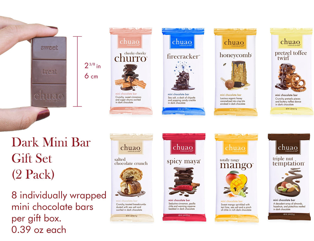 Chuao Chocolatier dark mini-bar assortment, perfect for tasting seven flavors.