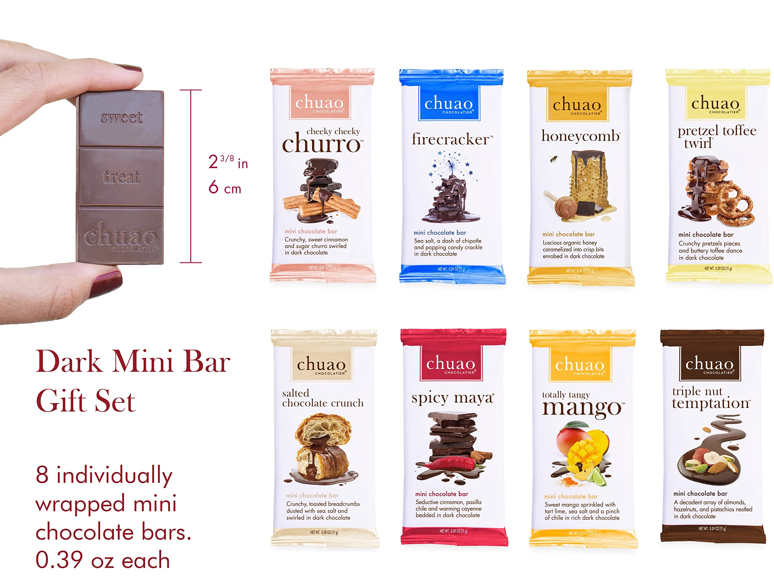 Chuao Chocolatier fillings with honey, churro, and chipotle, for adventurous palates.
