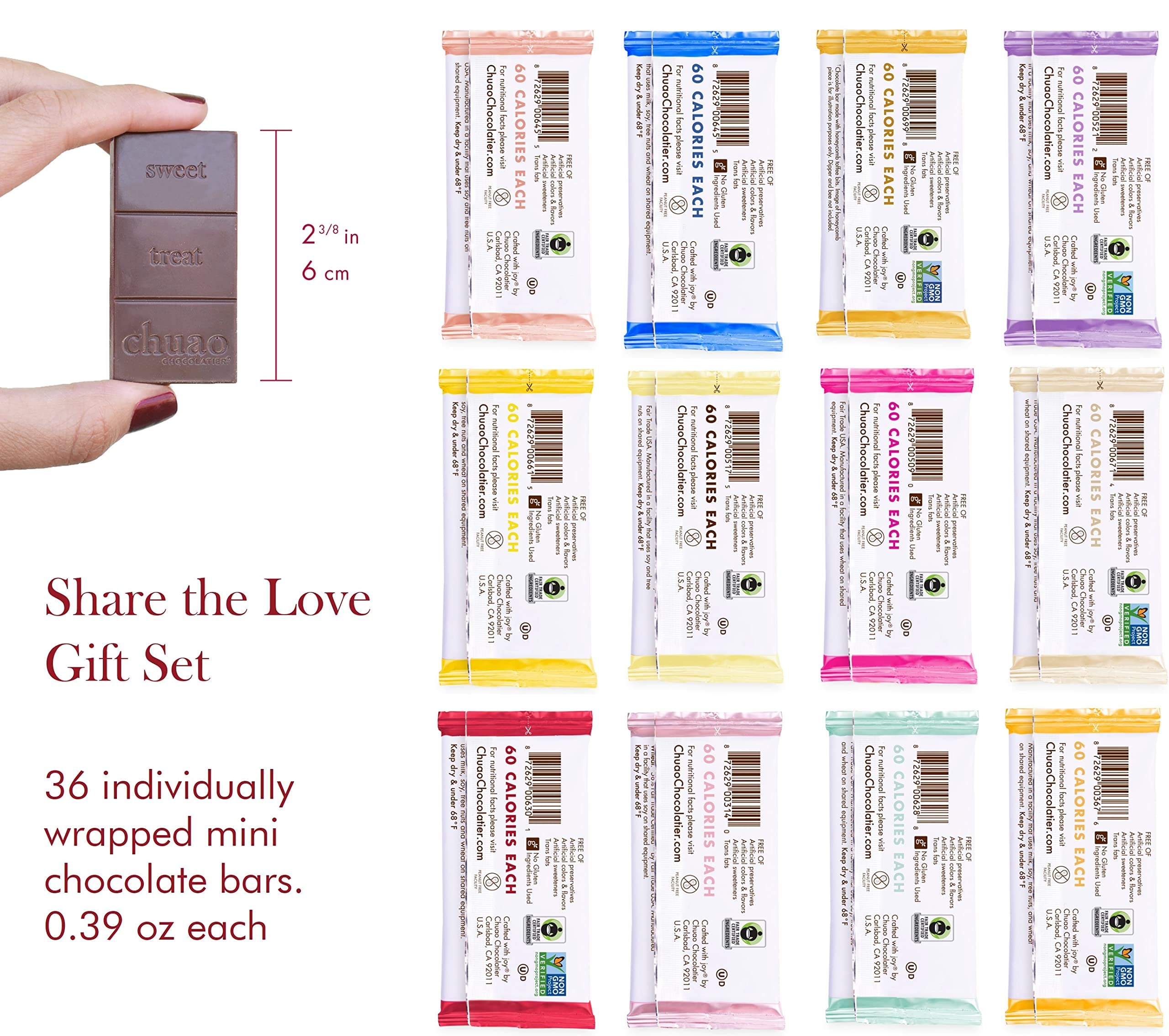 Chuao Chocolatier individually wrapped bars display convenient portion control for sharing.
