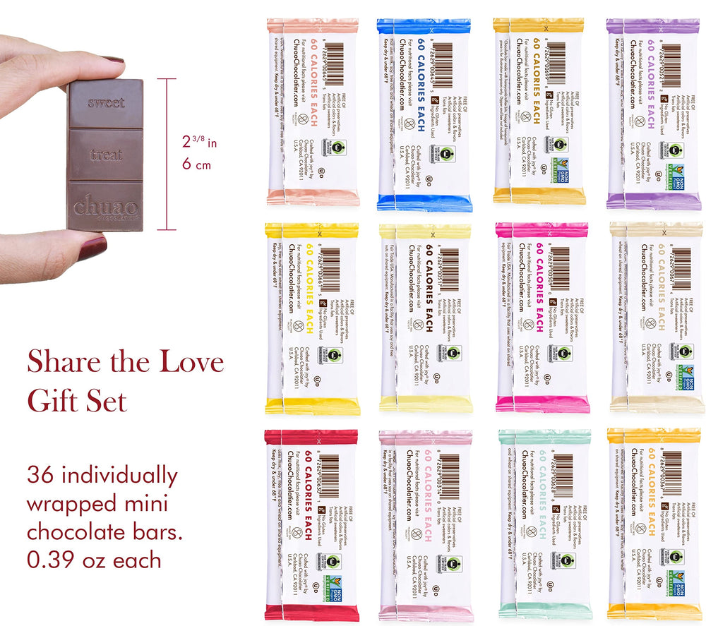 Chuao Chocolatier individually wrapped bars display convenient portion control for sharing.