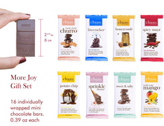 Chuao Chocolatier More Joy packaging close-up, premium milk and dark chocolate assortment for gifting.
