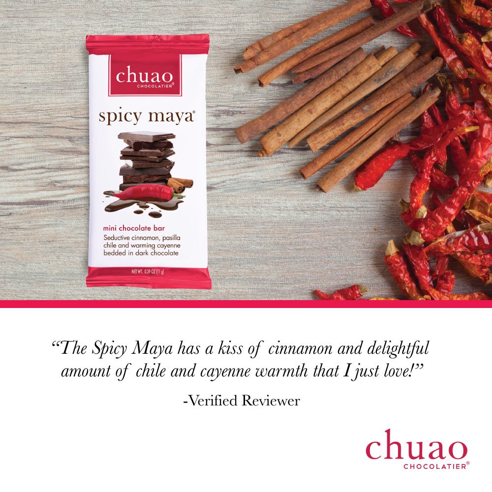 Chuao Spicy Maya small-batch craft production imagery.