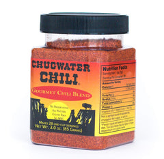Chugwater Chili 3oz tub front label for quick seasoning
