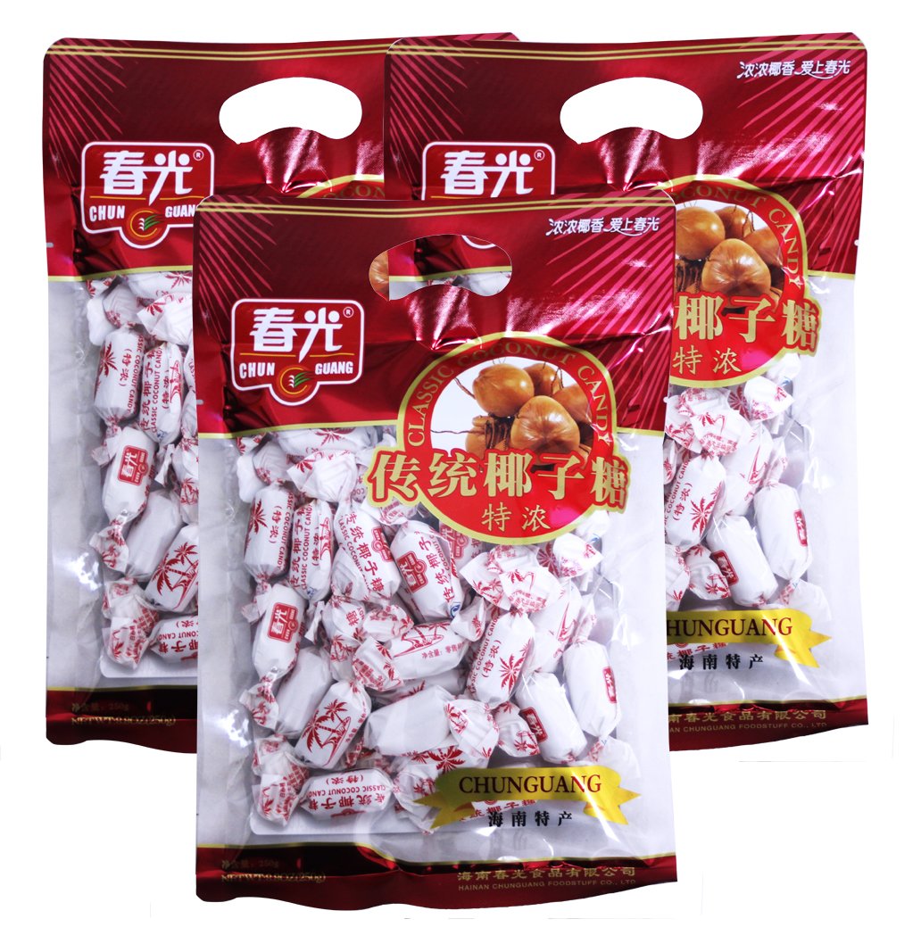 Chun Guang coconut candy classic 3-pack showcased for convenient on-the-go snacking