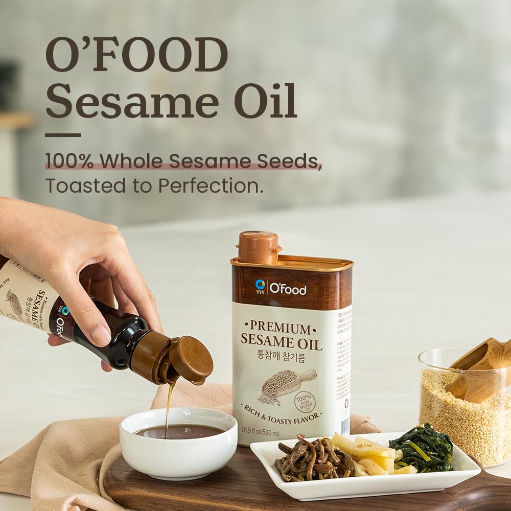 Chung Jung One Premium Sesame Oil in a stir-fry pan for depth and aroma.