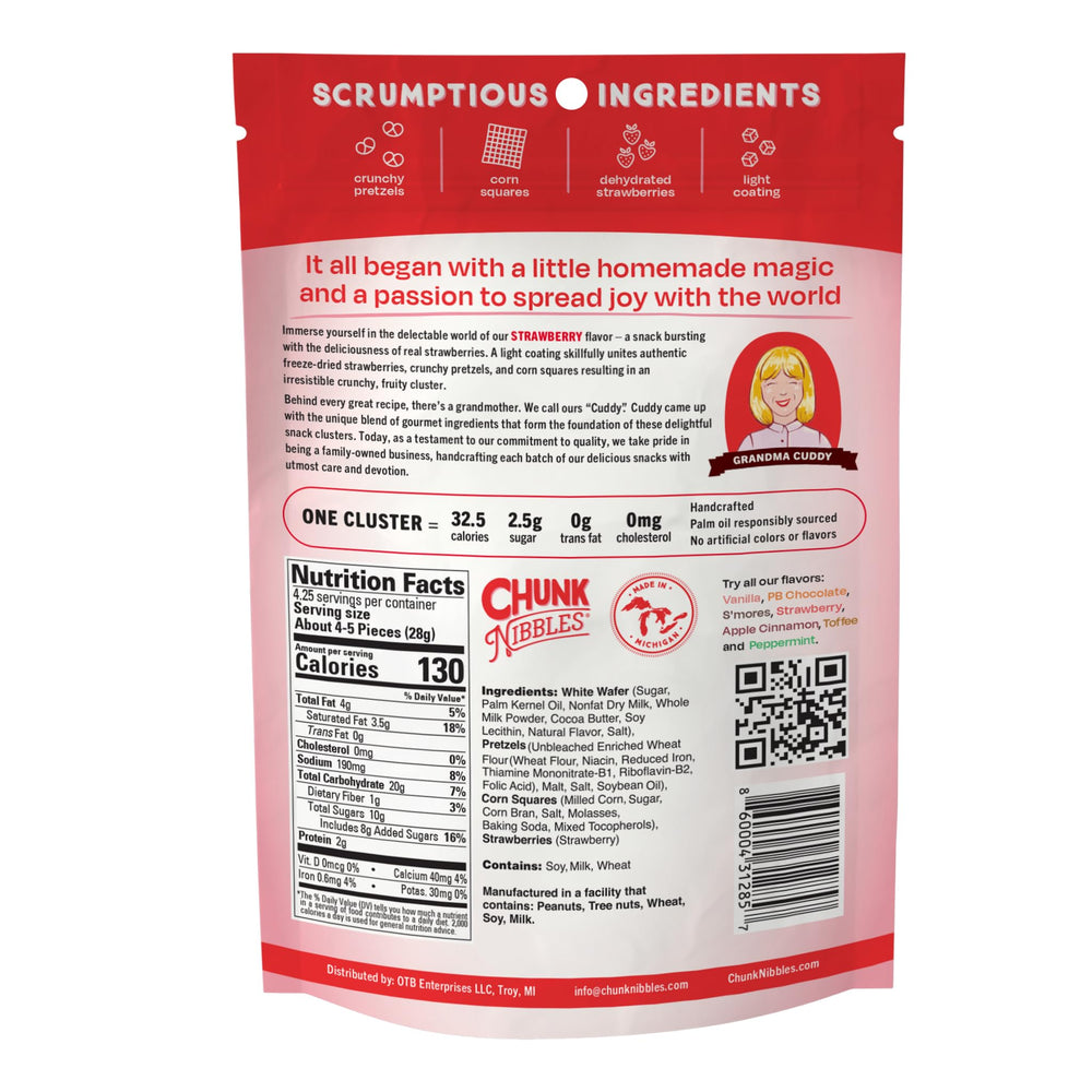 Three-pack display of Chunk Nibbles for convenient portions and sharing.