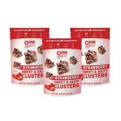 Chunk Nibbles Strawberry Snack Clusters in a resealable pouch showing real fruit flavor.