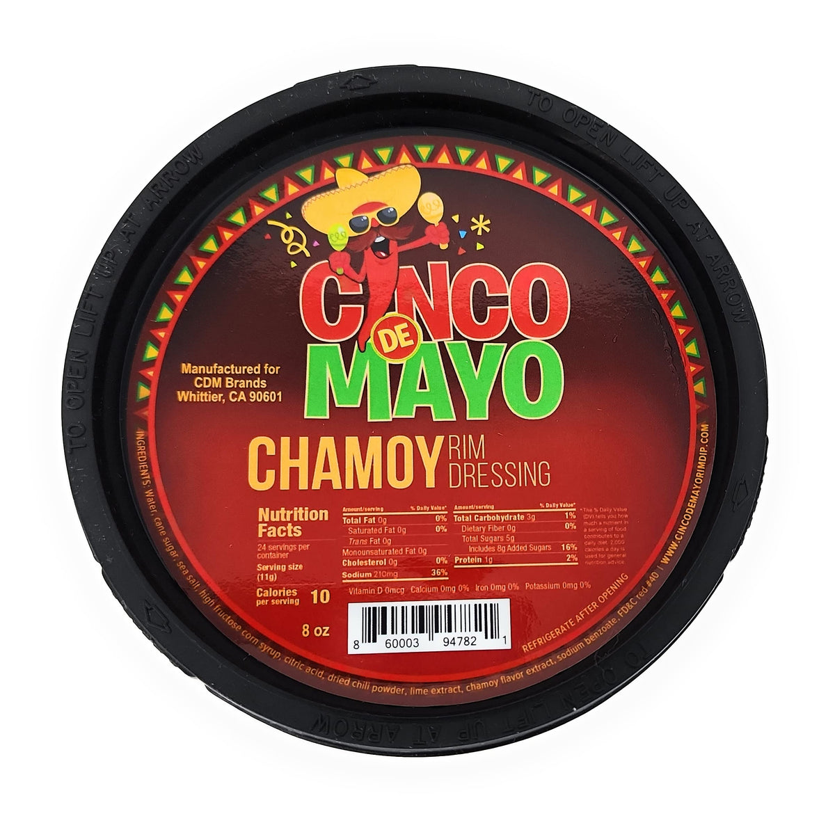 Cinco de Mayo Chamoy Rim Dressing label showcases bold flavor for cocktails.