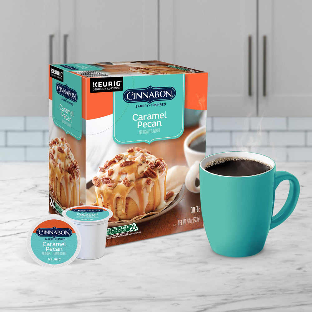 CINNABON caramel-pecan-coffee-swirled-foam with frosting swirl.