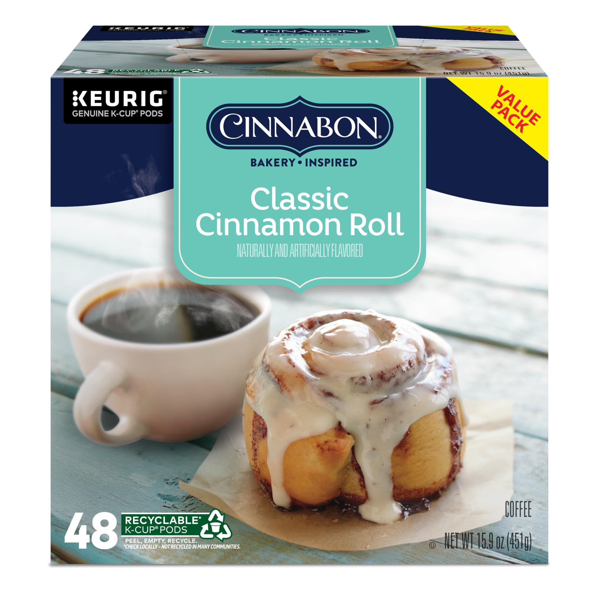 Box of CINNABON pods with K-Cups ready for a fast brew.