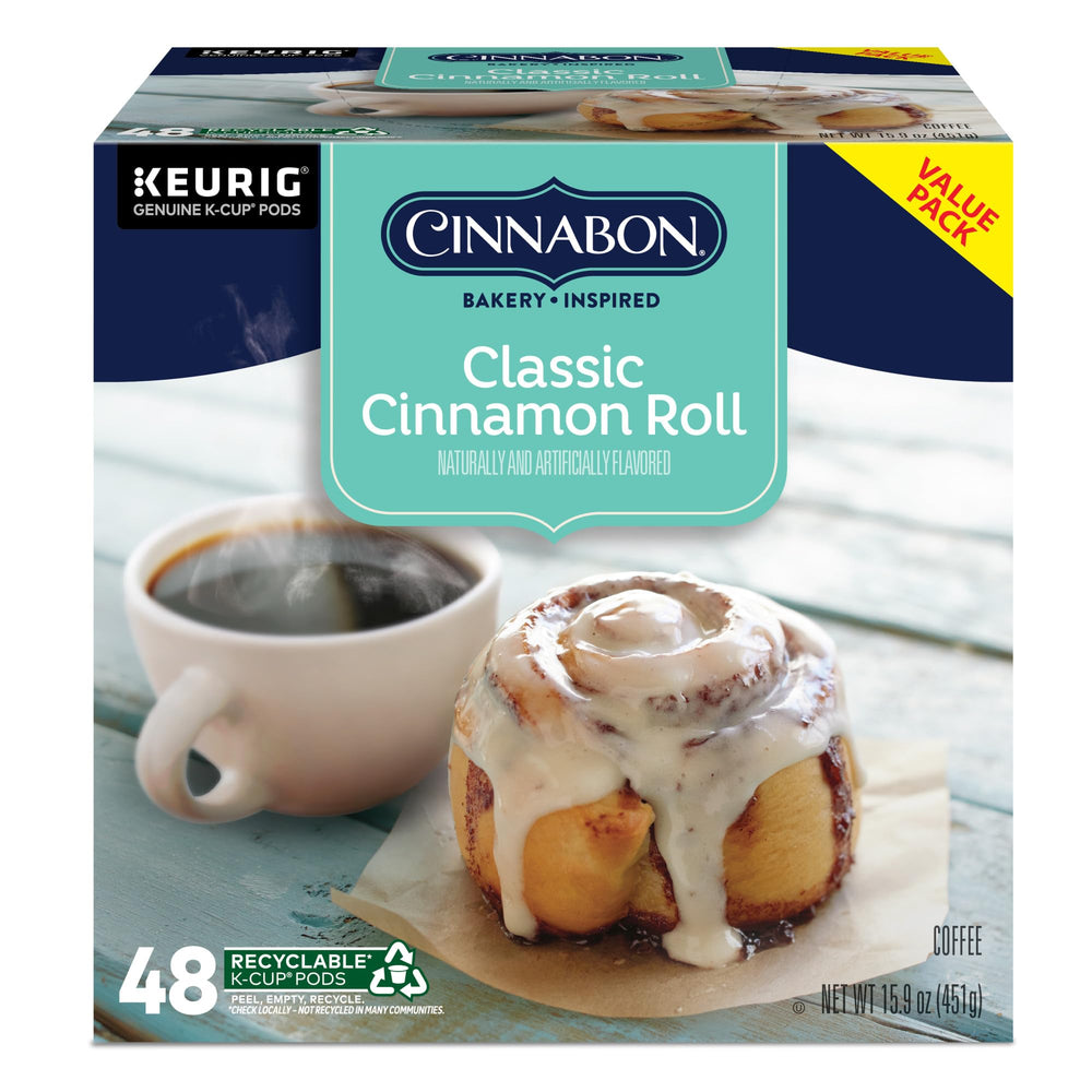 Box of CINNABON pods with K-Cups ready for a fast brew.